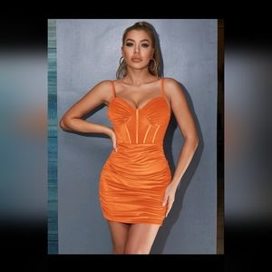 Sexy Orange Velvet Bodycon Dress
